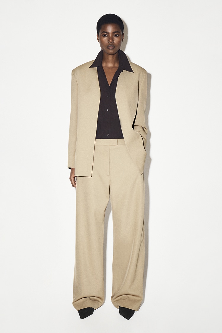 ノーカラー ウールツイル ブレザー